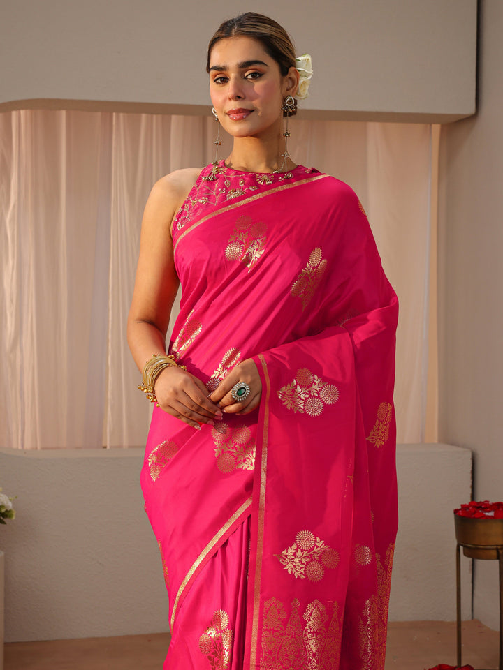 Pink Kanjeevaram Silk Blend Saree