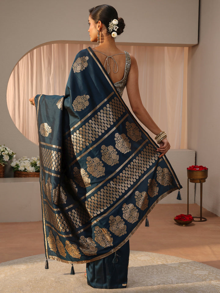 Navy Blue Kanjeevaram Silk Blend Saree