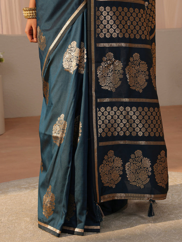 Navy Blue Kanjeevaram Silk Blend Saree
