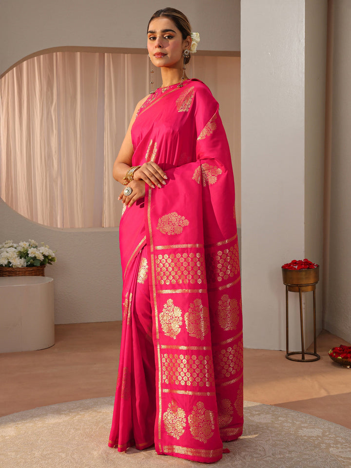 Pink Kanjeevaram Silk Blend Saree