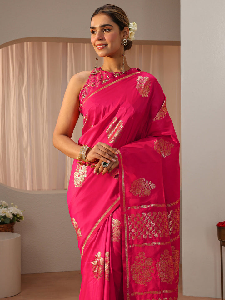 Pink Kanjeevaram Silk Blend Saree