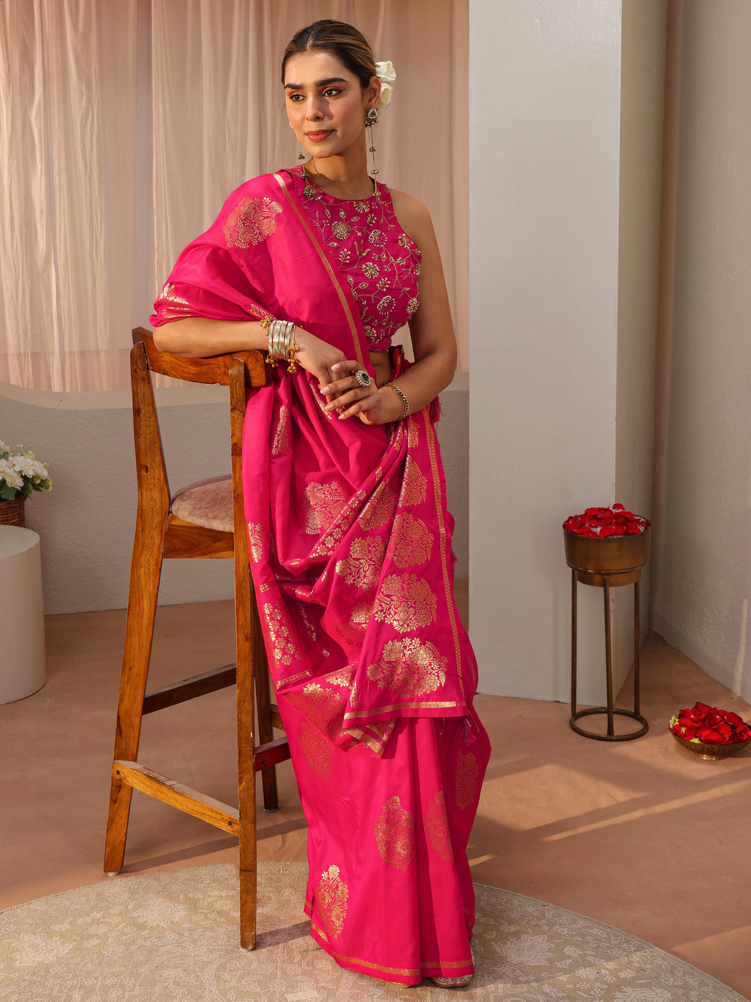 Pink Kanjeevaram Silk Blend Saree