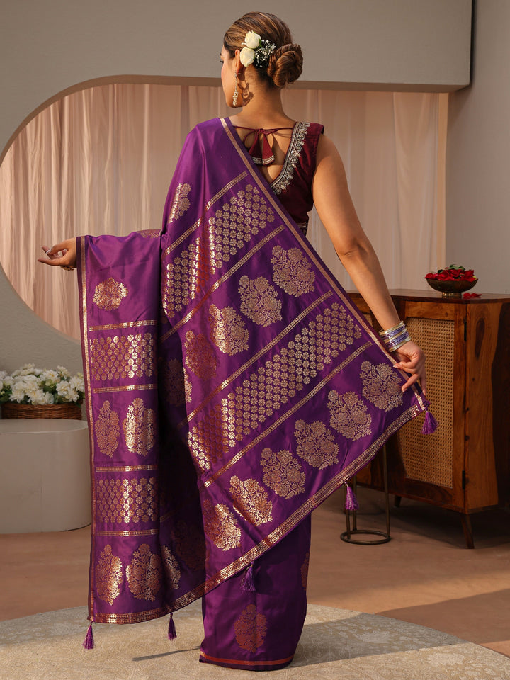 Purple Kanjeevaram Silk Blend Saree