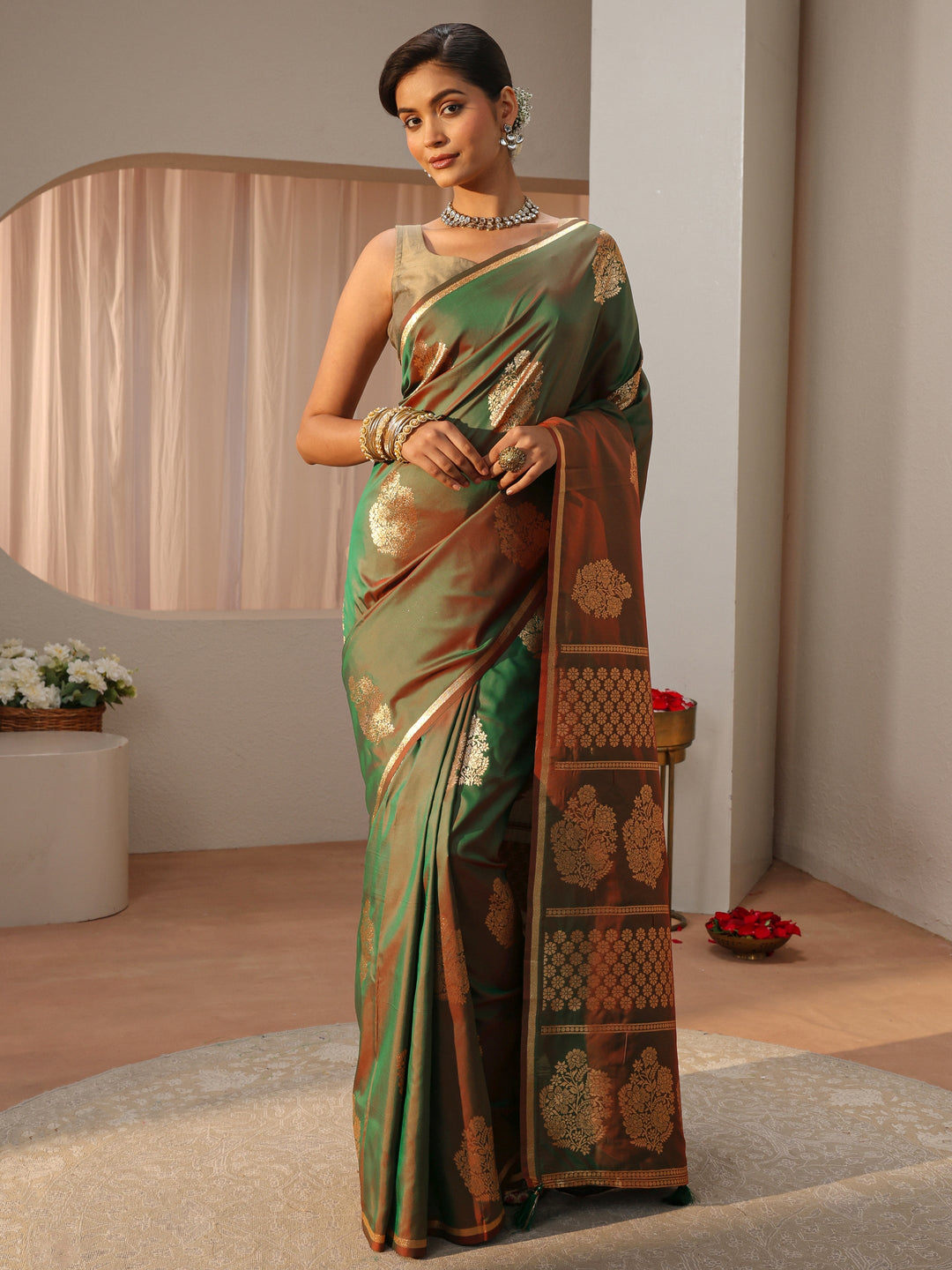 Green Kanjeevaram Silk Blend Saree
