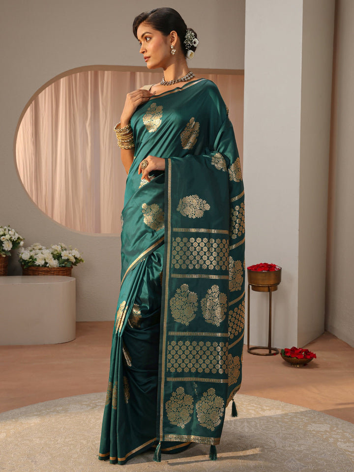 Dark Green Kanjeevaram Silk Blend Saree