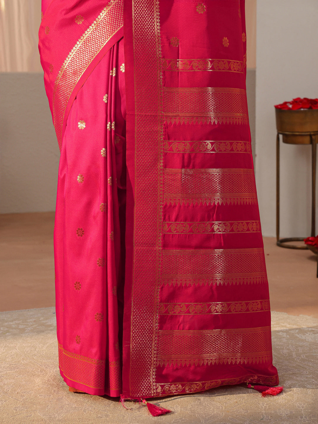 Pink Kanjeevaram Silk Blend Saree