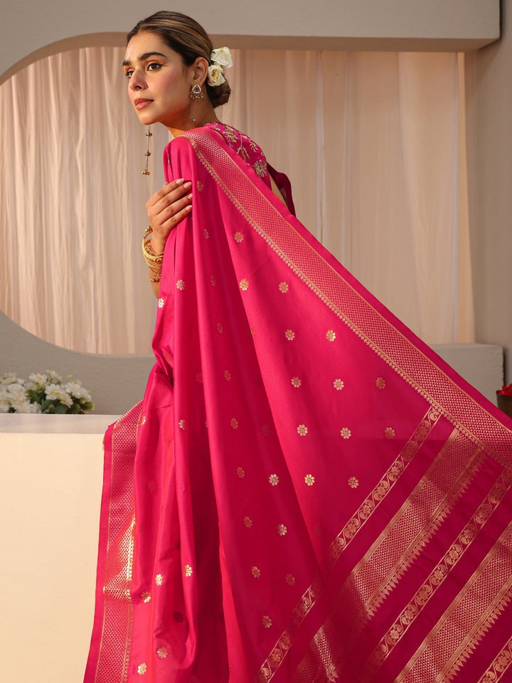Pink Kanjeevaram Silk Blend Saree