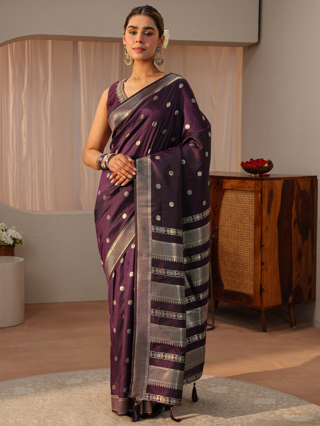 Burgundy Kanjeevaram Silk Blend Saree