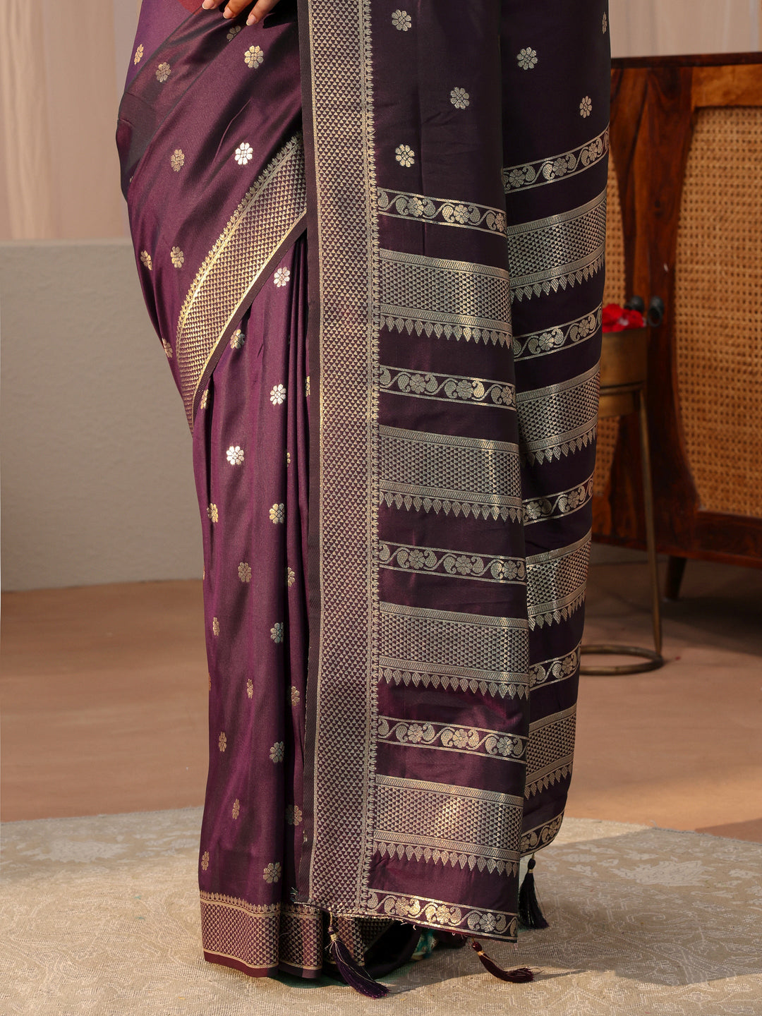 Burgundy Kanjeevaram Silk Blend Saree