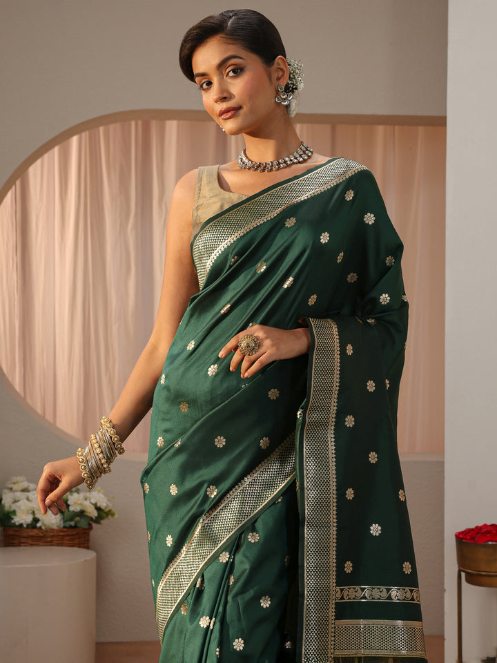 Dark Green Kanjeevaram Silk Blend Saree