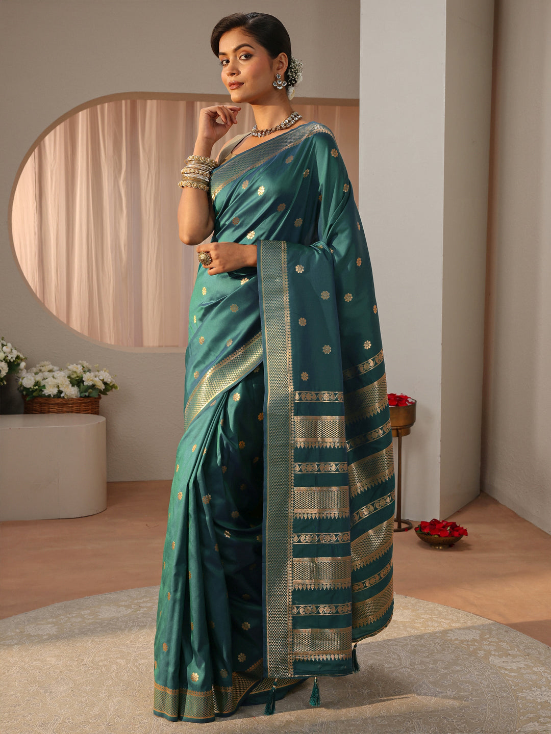Sea Green Kanjeevaram Silk Blend Saree