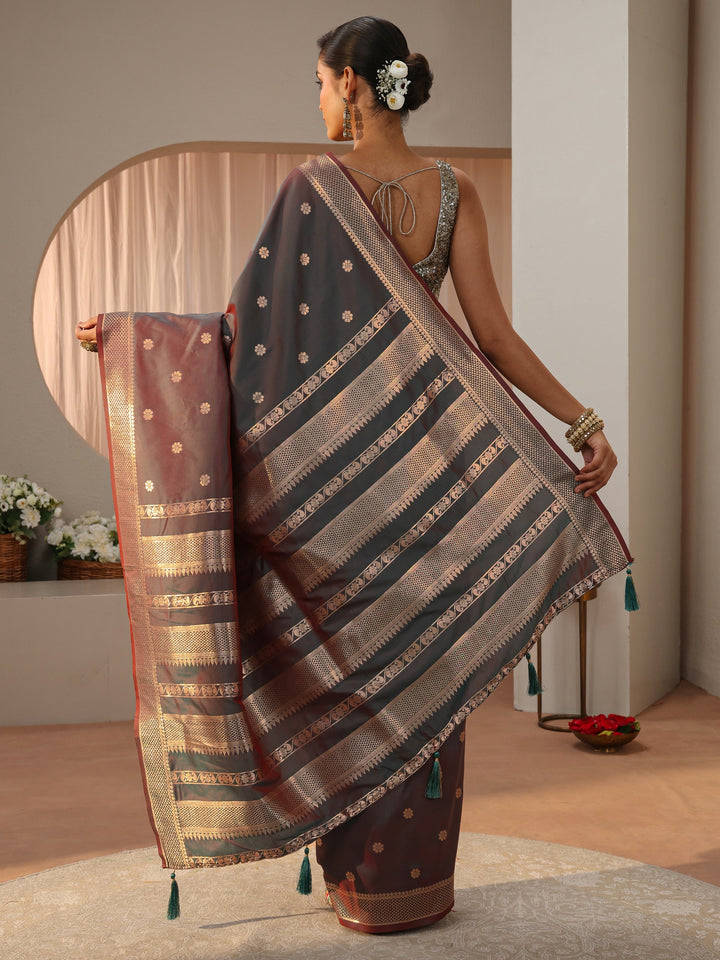 Rust Kanjeevaram Silk Blend Saree