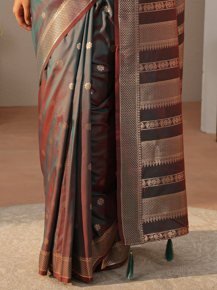 Rust Kanjeevaram Silk Blend Saree