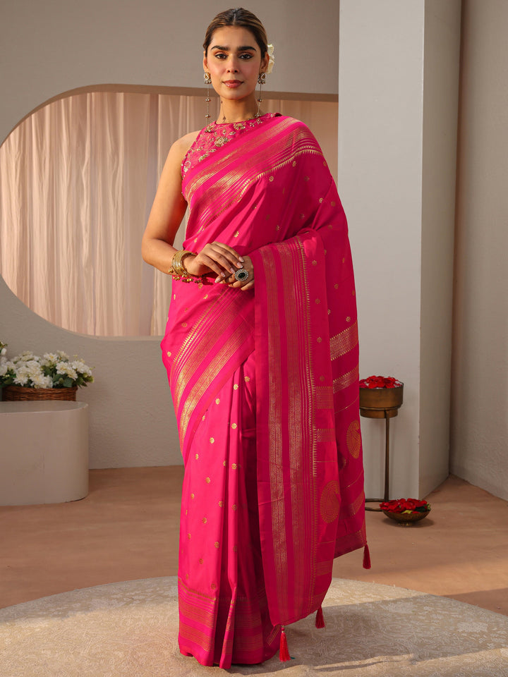 Pink Kanjeevaram Silk Blend Saree