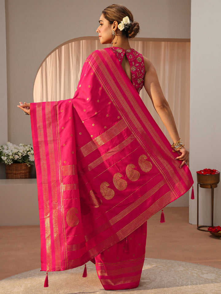 Pink Kanjeevaram Silk Blend Saree