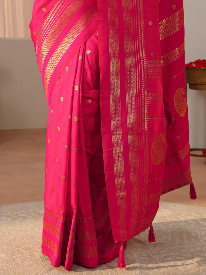 Pink Kanjeevaram Silk Blend Saree