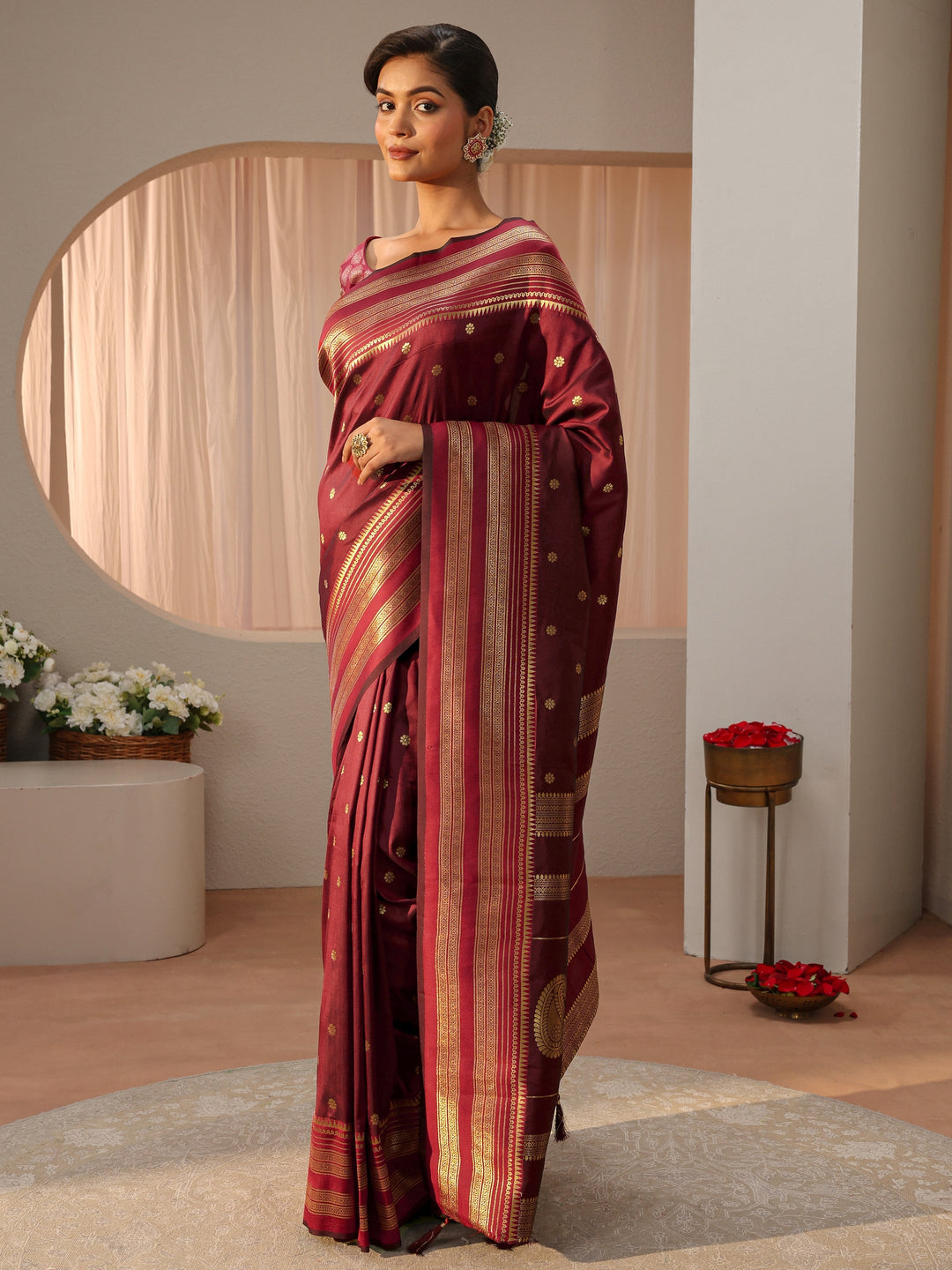 Maroon Kanjeevaram Silk Blend Saree