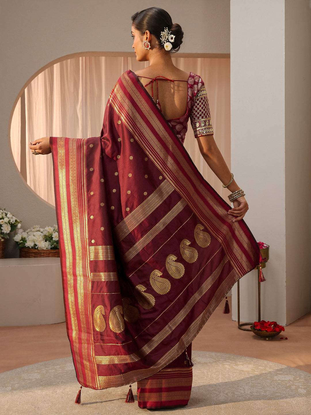 Maroon Kanjeevaram Silk Blend Saree
