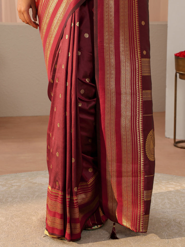 Maroon Kanjeevaram Silk Blend Saree