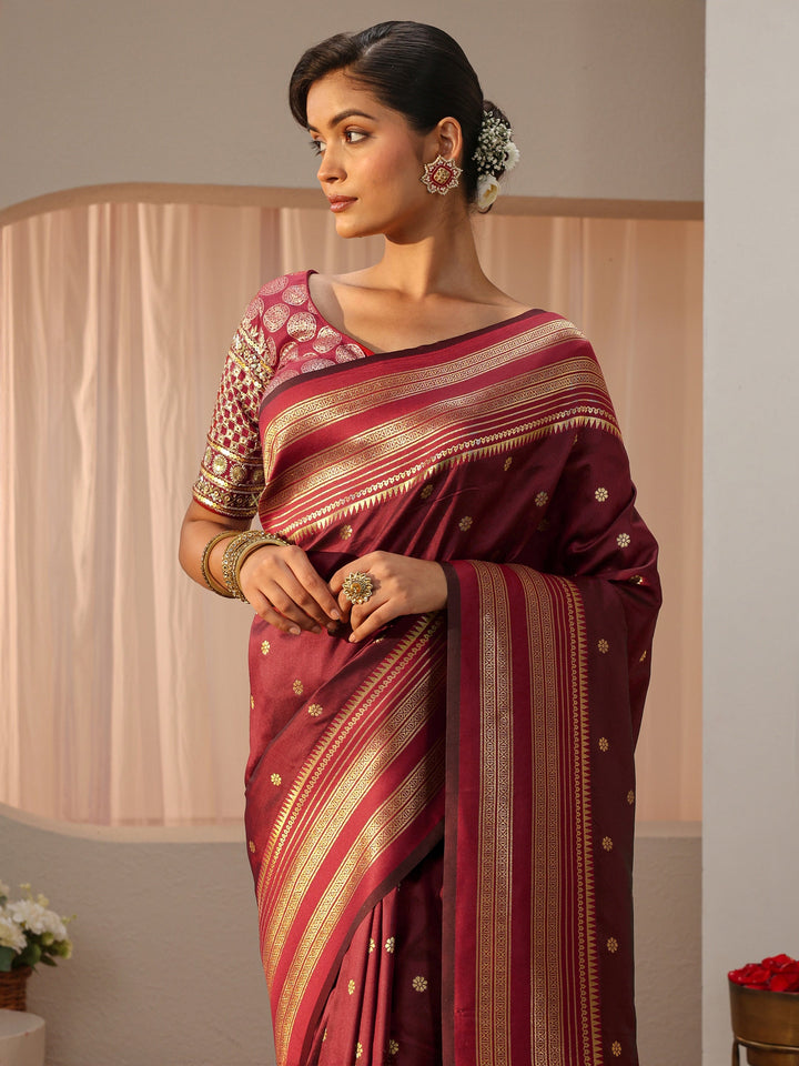 Maroon Kanjeevaram Silk Blend Saree