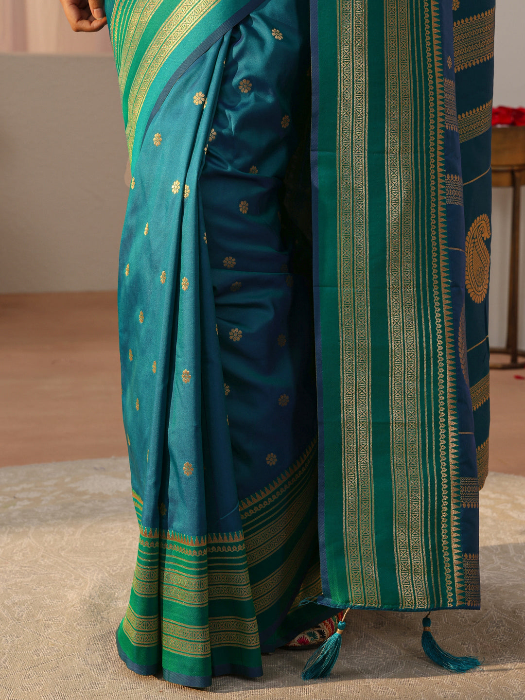 Teal Kanjeevaram Silk Blend Saree