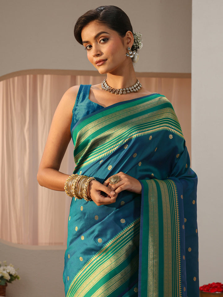 Teal Kanjeevaram Silk Blend Saree