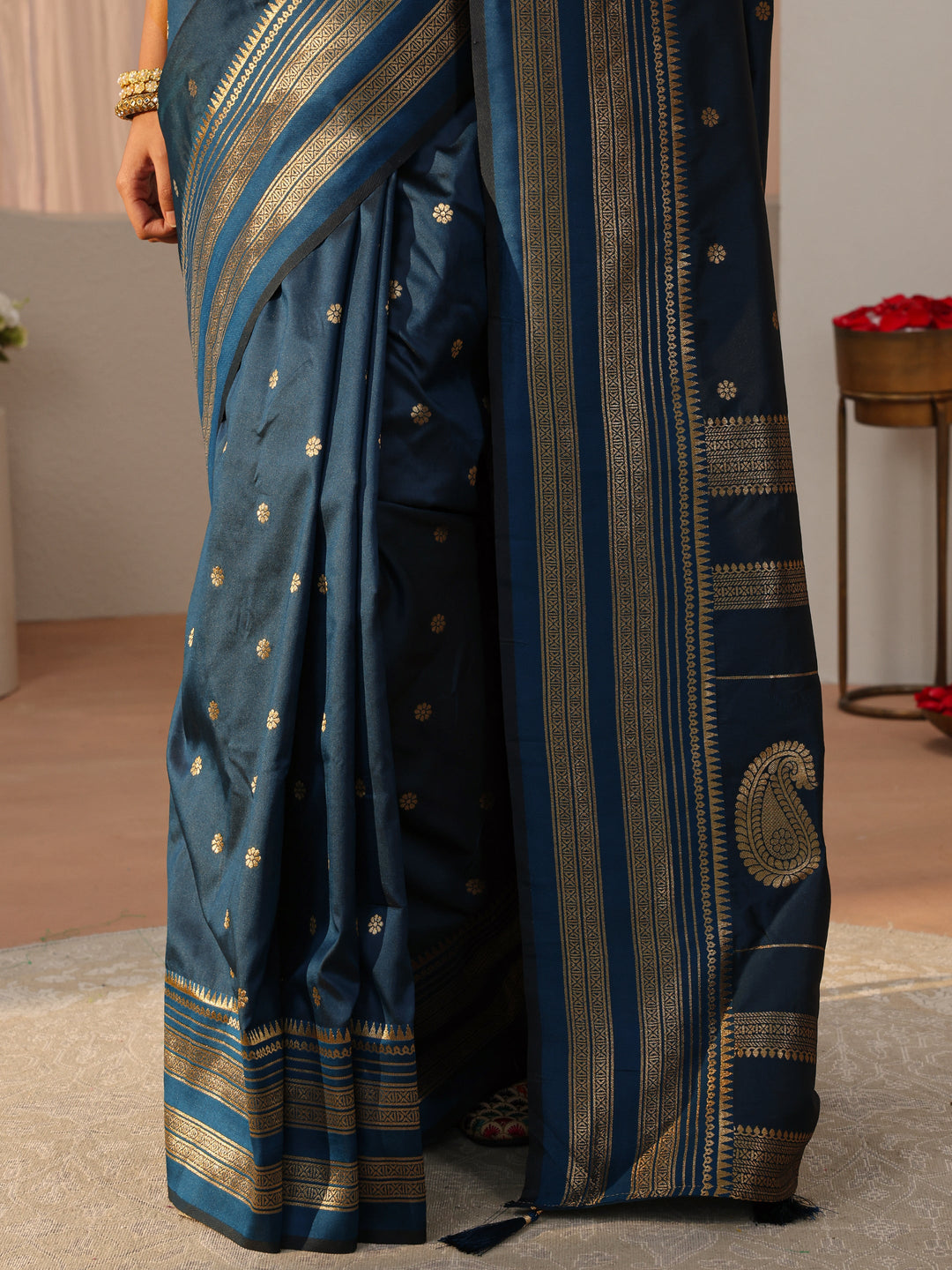 Navy Blue Kanjeevaram Silk Blend Saree