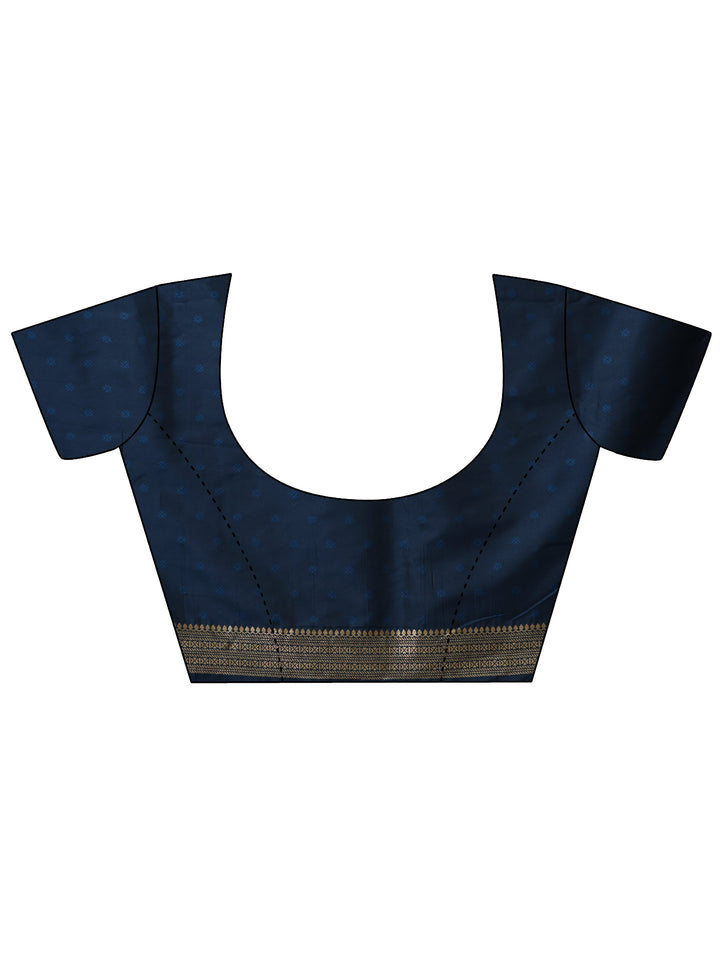 Navy Blue Kanjeevaram Silk Blend Saree