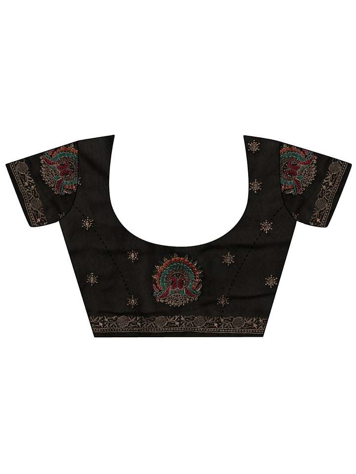 Black Floral Embroidered Georgette Saree