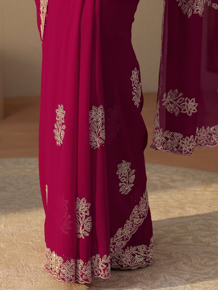 Pink Floral Embroidered Georgette Saree