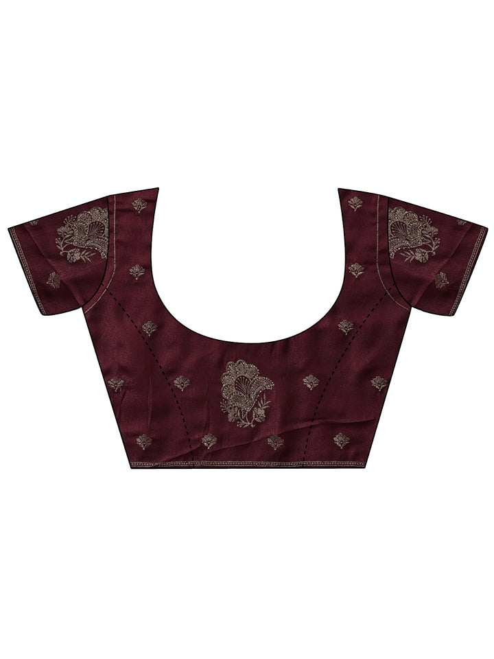 Maroon Floral Embroidered Glossy Chiffon Saree
