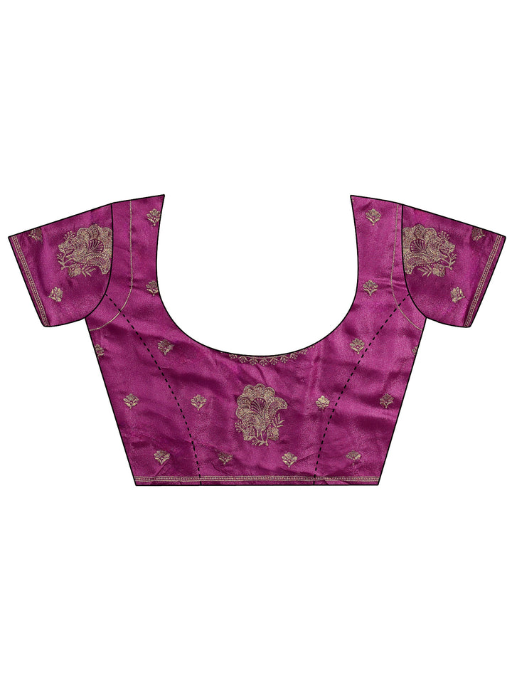 Pink Floral Embroidered Glossy Chiffon Saree