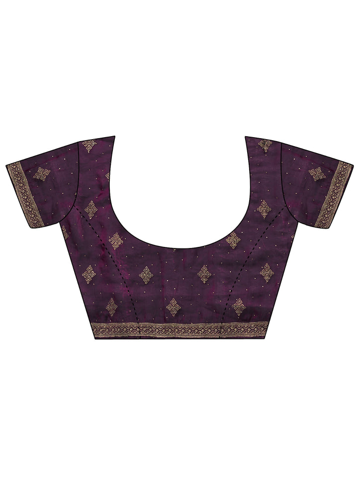 Burgundy Solid Glossy Tissue Saree