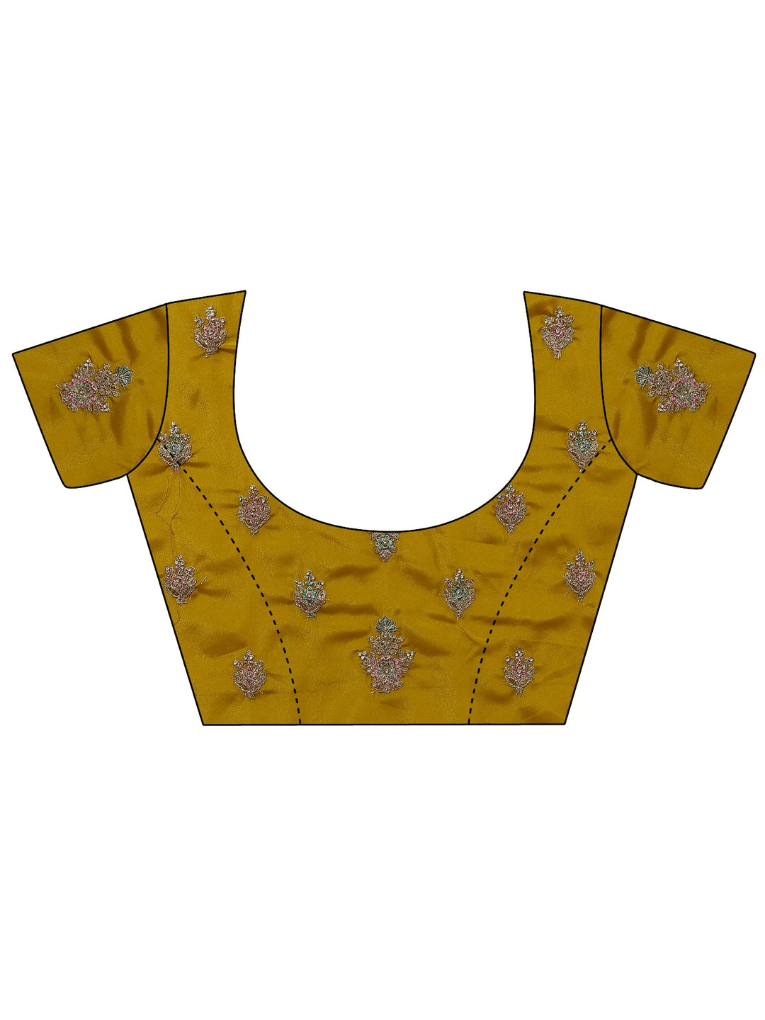 Yellow Floral Embroidered Satin Saree