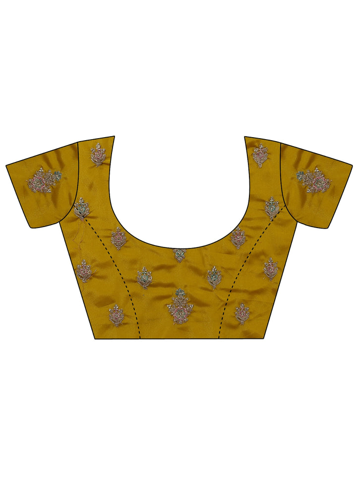 Yellow Floral Embroidered Satin Saree