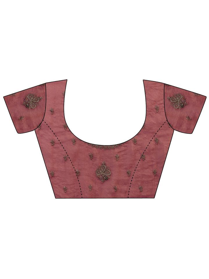 Peach Floral Embroidered Tissue Saree