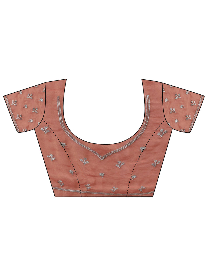 Peach Floral Embroidered Tissue Saree