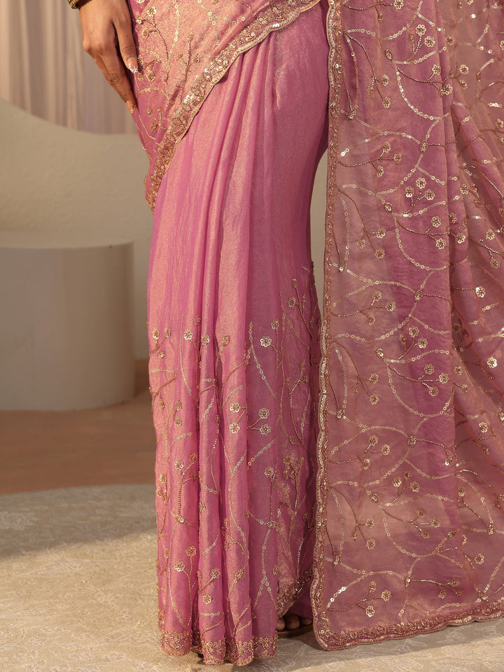 Libas Art Purple Floral Embroidered Tissue Saree