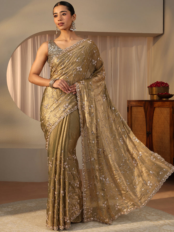 Libas Art Green Embellished Tissue Saree