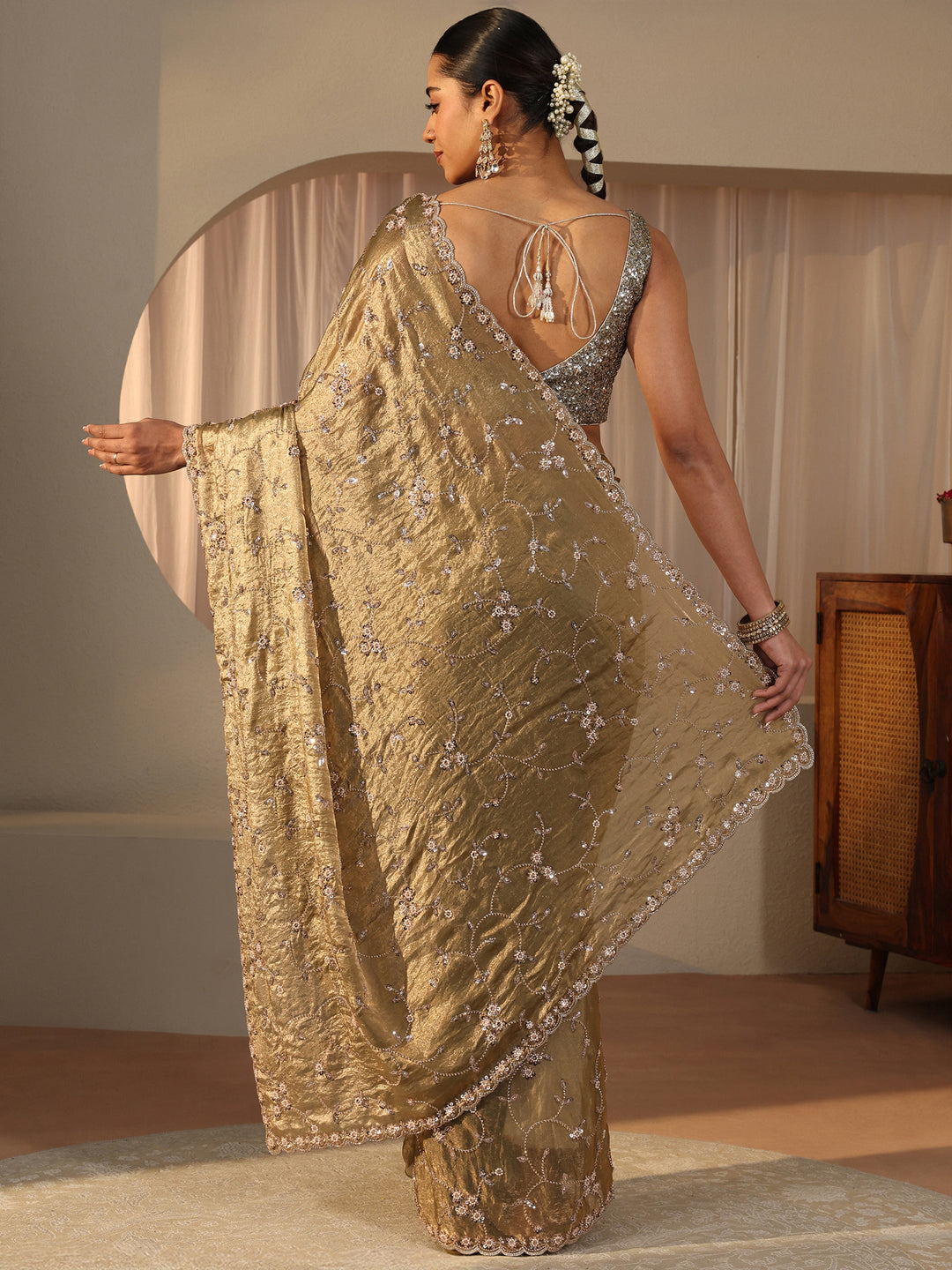 Libas Art Green Embellished Tissue Saree
