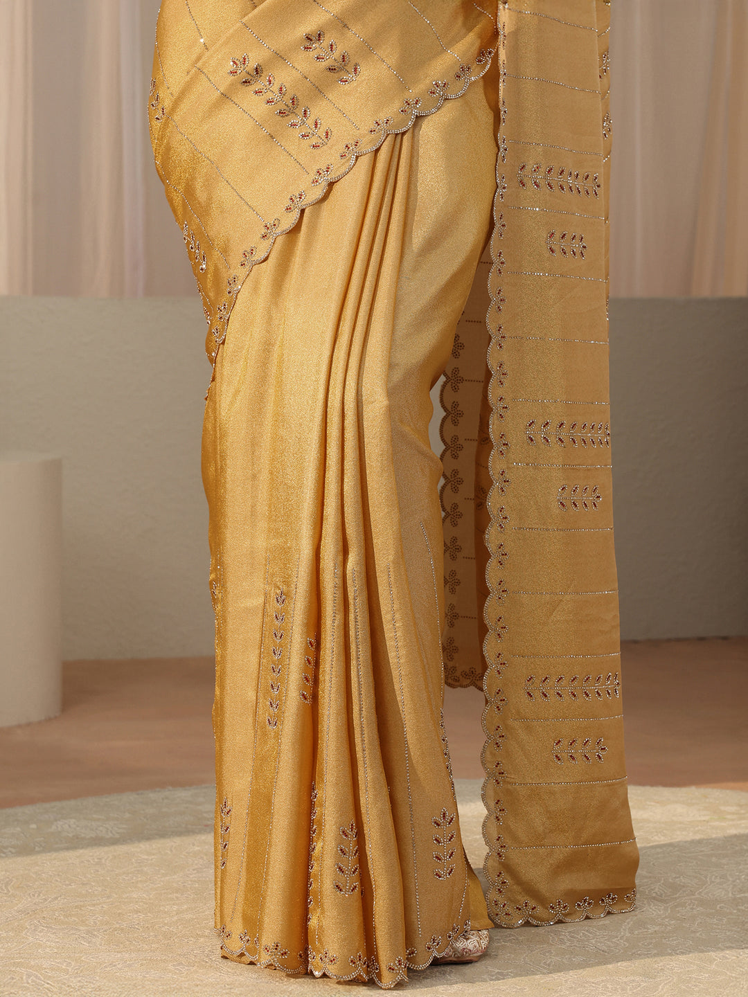 Libas Art Mustard Floral Embellished Satin Saree