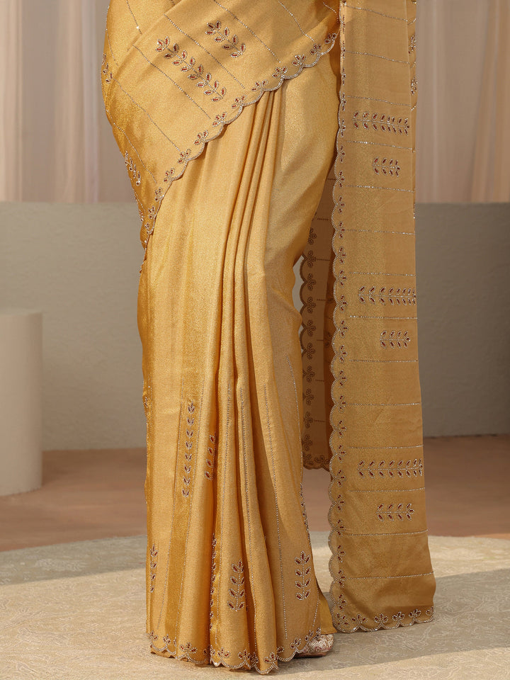Libas Art Mustard Floral Embellished Satin Saree