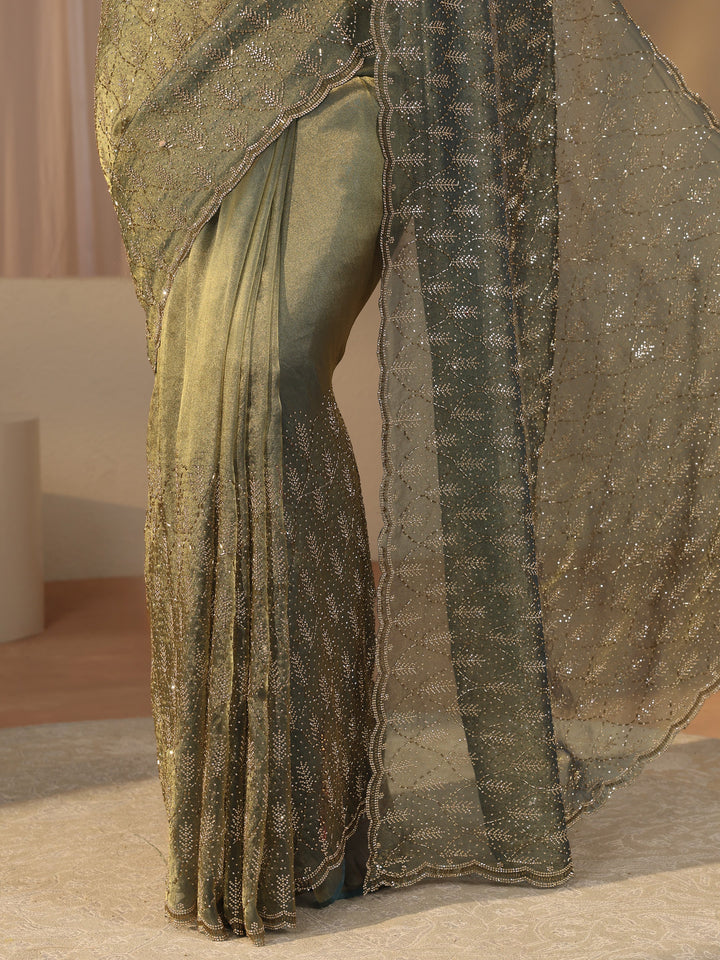 Libas Art Green Floral Embellished Tissue Saree