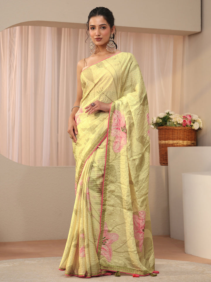 Green Floral Printed Silk Blend Saree