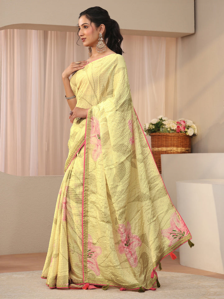 Green Floral Printed Silk Blend Saree
