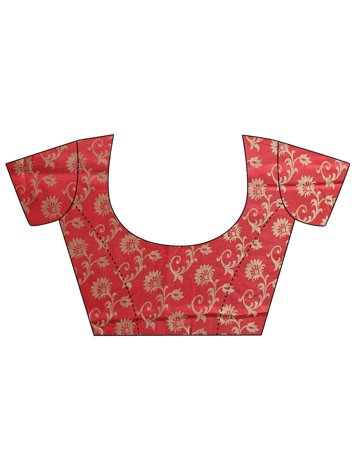 Libas Red Floral Printed Silk Blend Tassel Saree