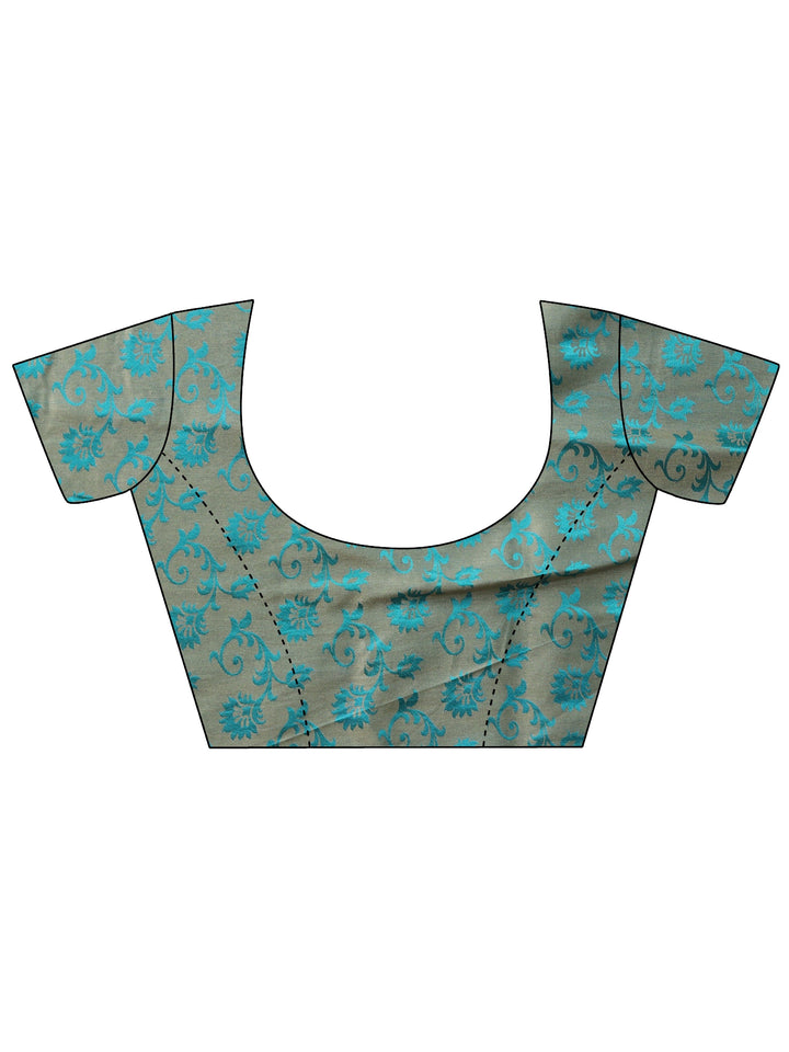 Blue Floral Printed Silk Blend Saree