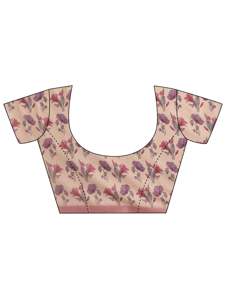 Pink Floral Printed Silk Blend Saree