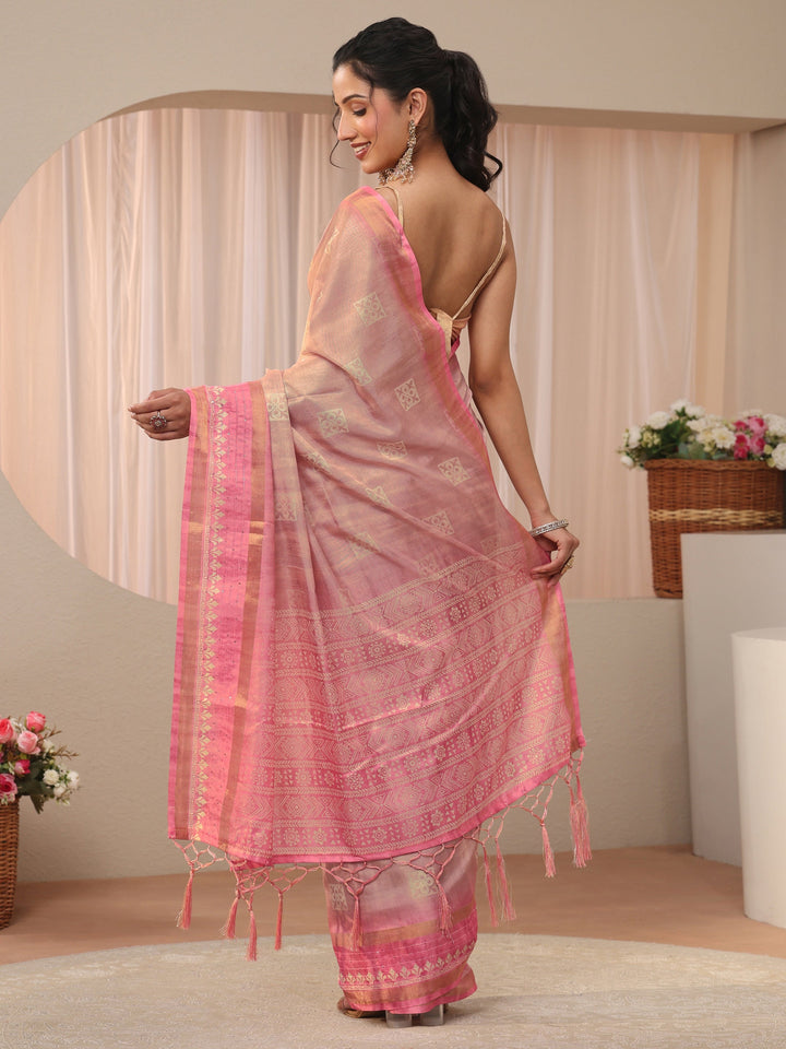 Pink Ethnic Motif Printed Silk Blend Saree