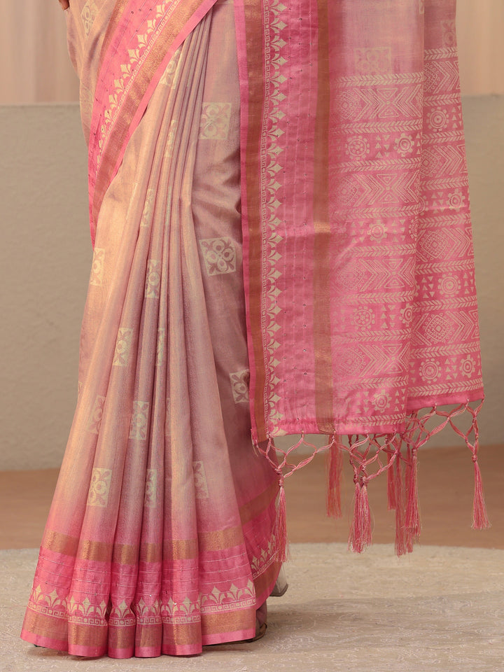 Pink Ethnic Motif Printed Silk Blend Saree